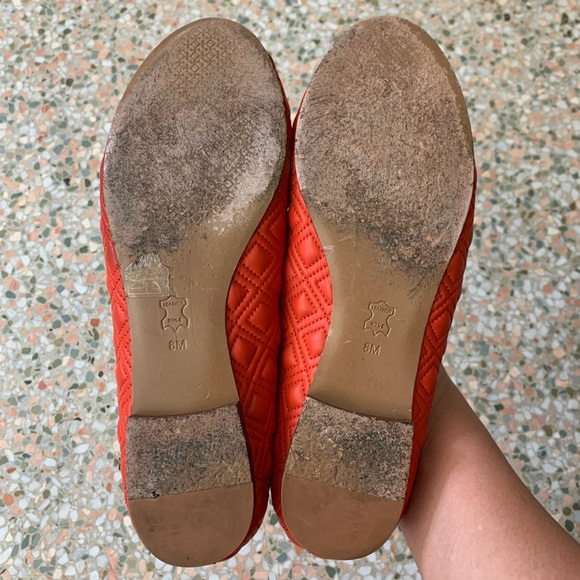 Tory Burch Marion red-orange quilted ballet flats with red bow - Picture 11 of 13